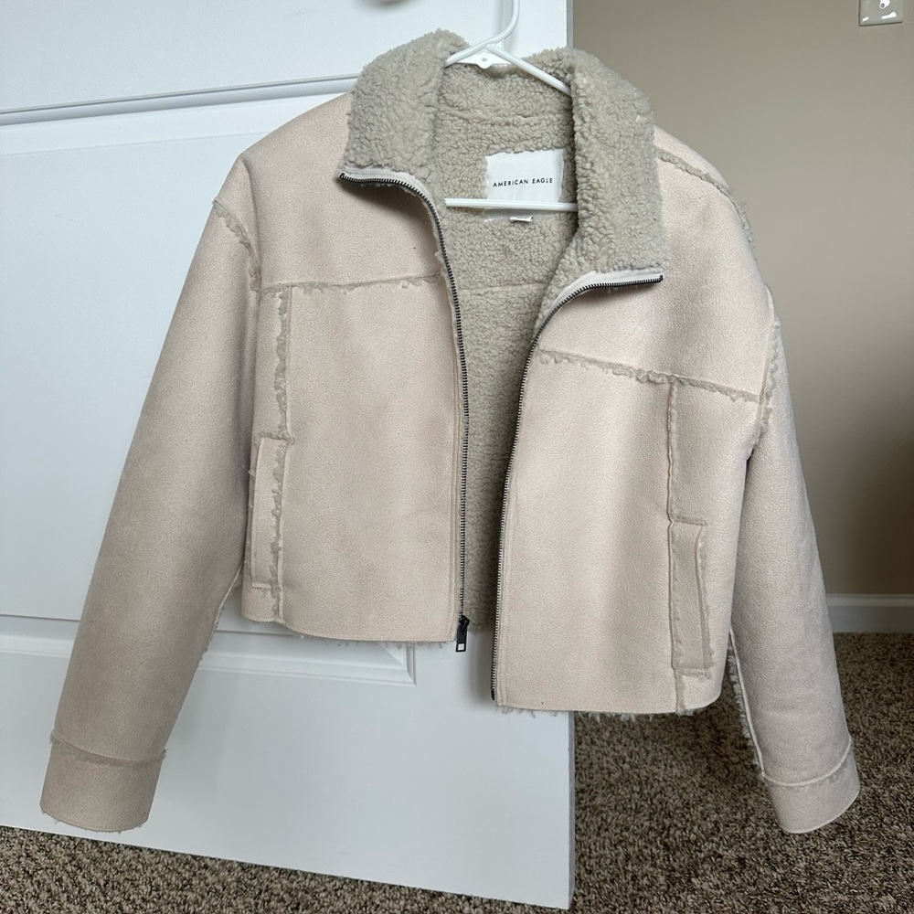 American Eagle fleece lined faux suede leather jacket.